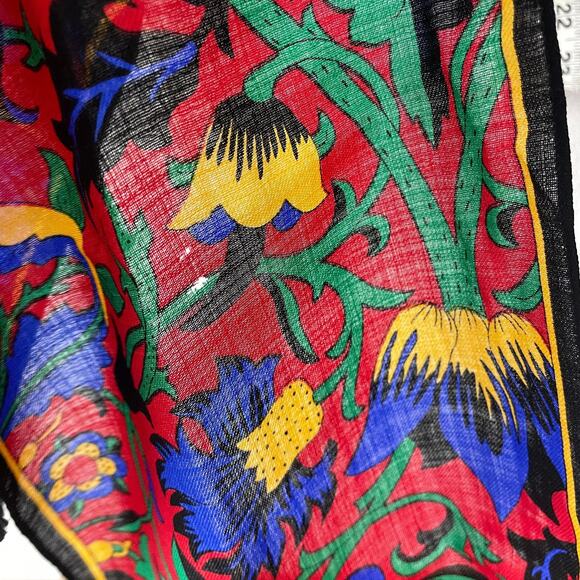 Vtg 80s Ginnie Johansen Floral Scarf Red Blue Tulip Rectangle Colorful Woven * - Picture 9 of 10
